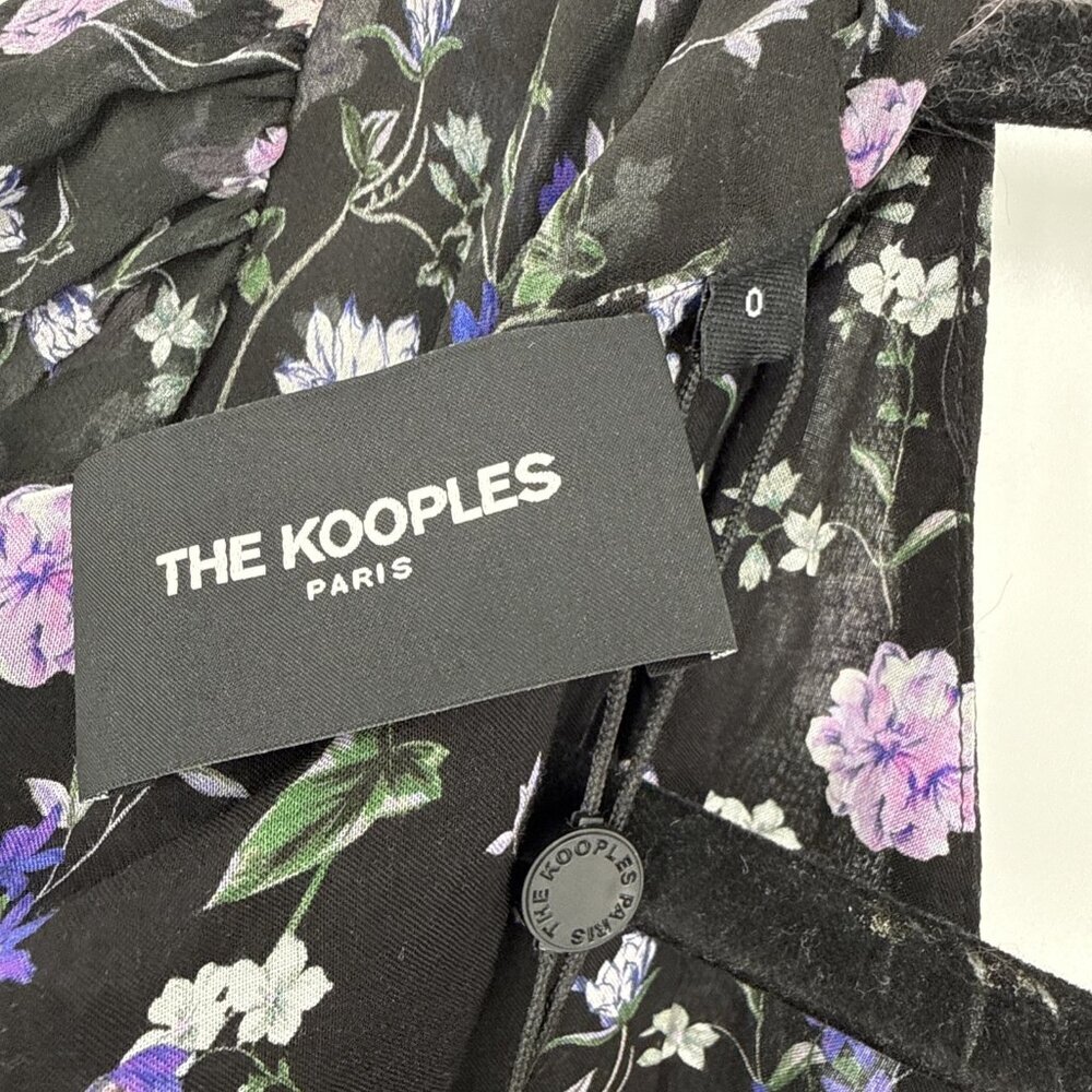The Kooples Womens Size XS Black Floral Print Empire Midi Silk Dress $425 NWT - Picture 13 of 14